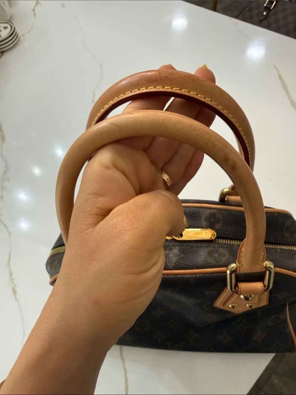 Louis Vuitton Manhattan PM Brown Monogram Canvas Satchel with Dual Front Pockets